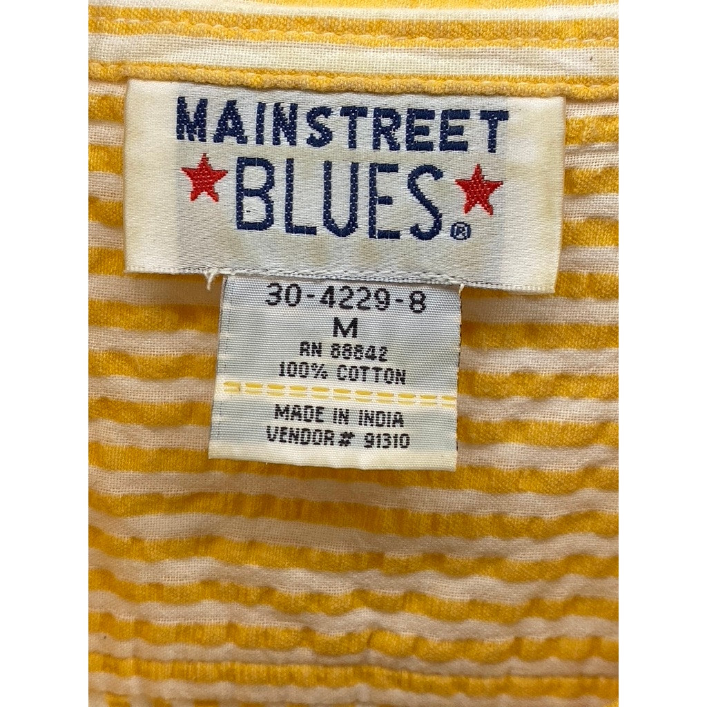 MAINSTREET BLUES Women's Vintage Yellow-White Striped Button-Up Top SZ M