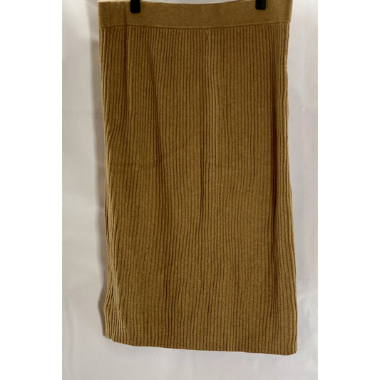 GAP Women's Camel Heather Cash Like Cotton Ribbed Knee Length Sweater Skirt SZ L