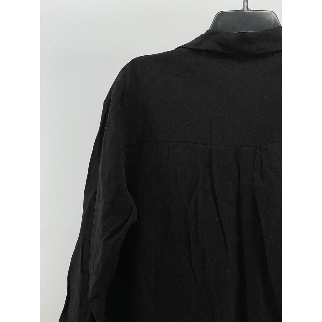 UNDERBROWN Women's Black Half-Button Long Sleeve Midi Belted Dress SZ M