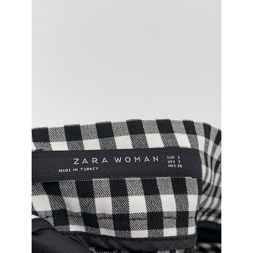ZARA Women's Black-White Checkered High-Waist Shorts SZ S