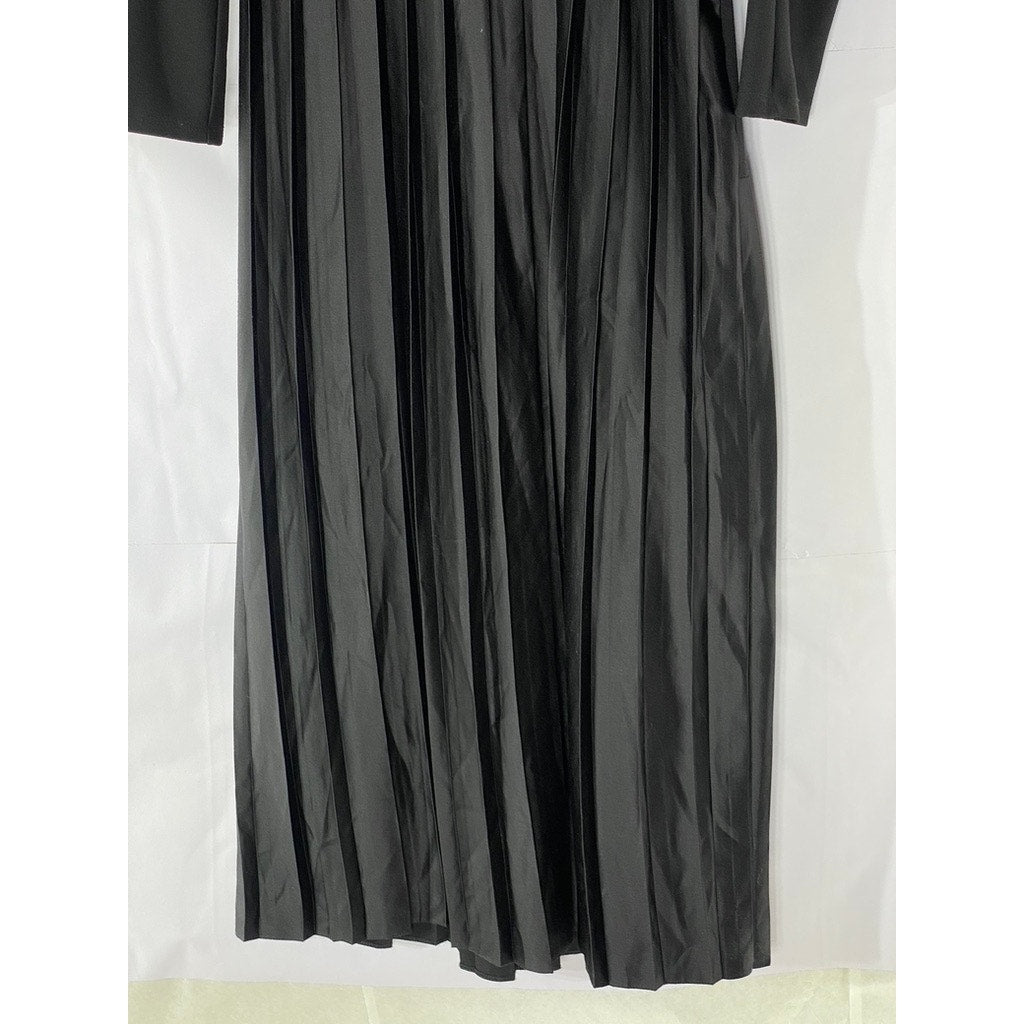ASOS Women’s Black Pleated Long Sleeve Wrap Midi Dress SZ 6