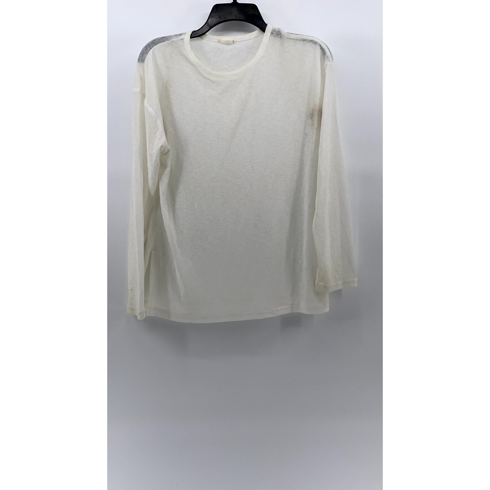 GU Women's Off-White Crewneck Lightweight Textured Oversized Long Sleeve Top SZS