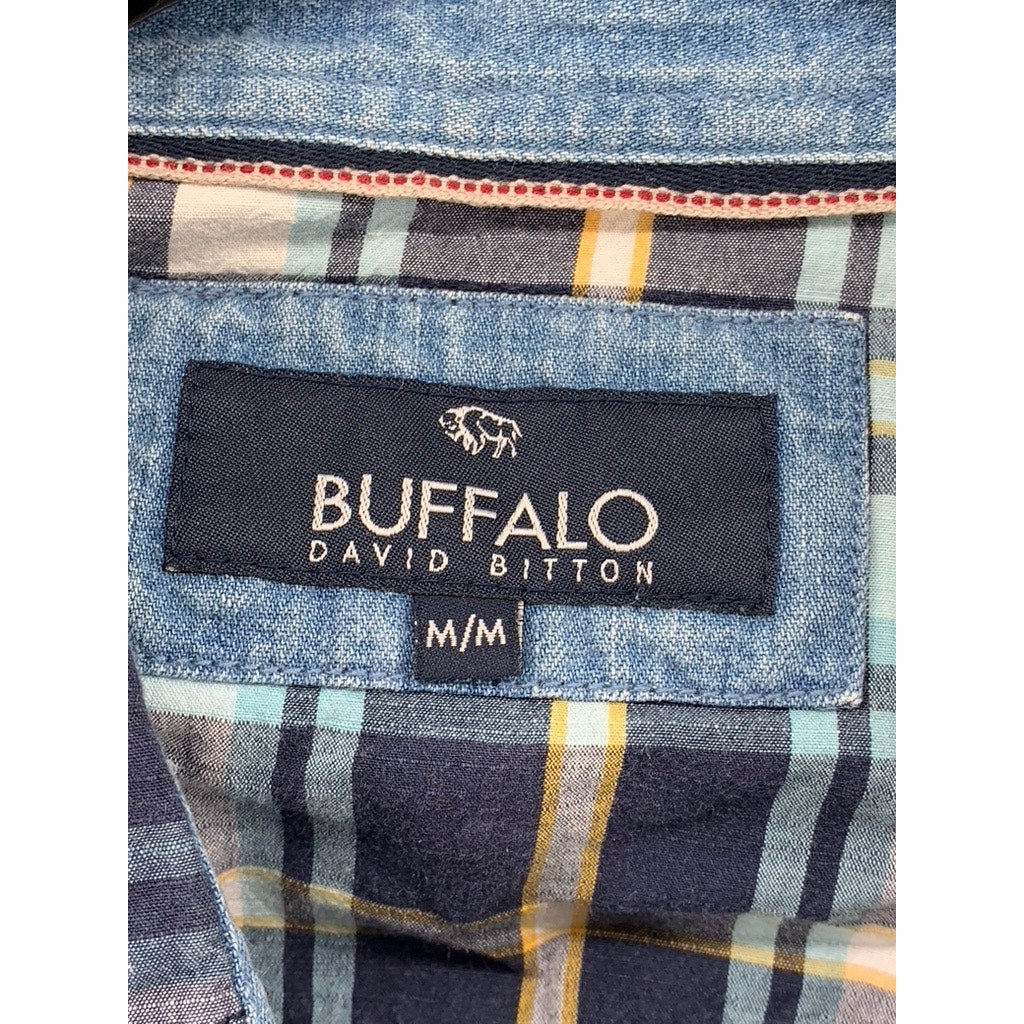 BUFFALO DAVID BITTON Men's Blue Plaid Button-Up Long Sleeve Cotton Shirt SZ M