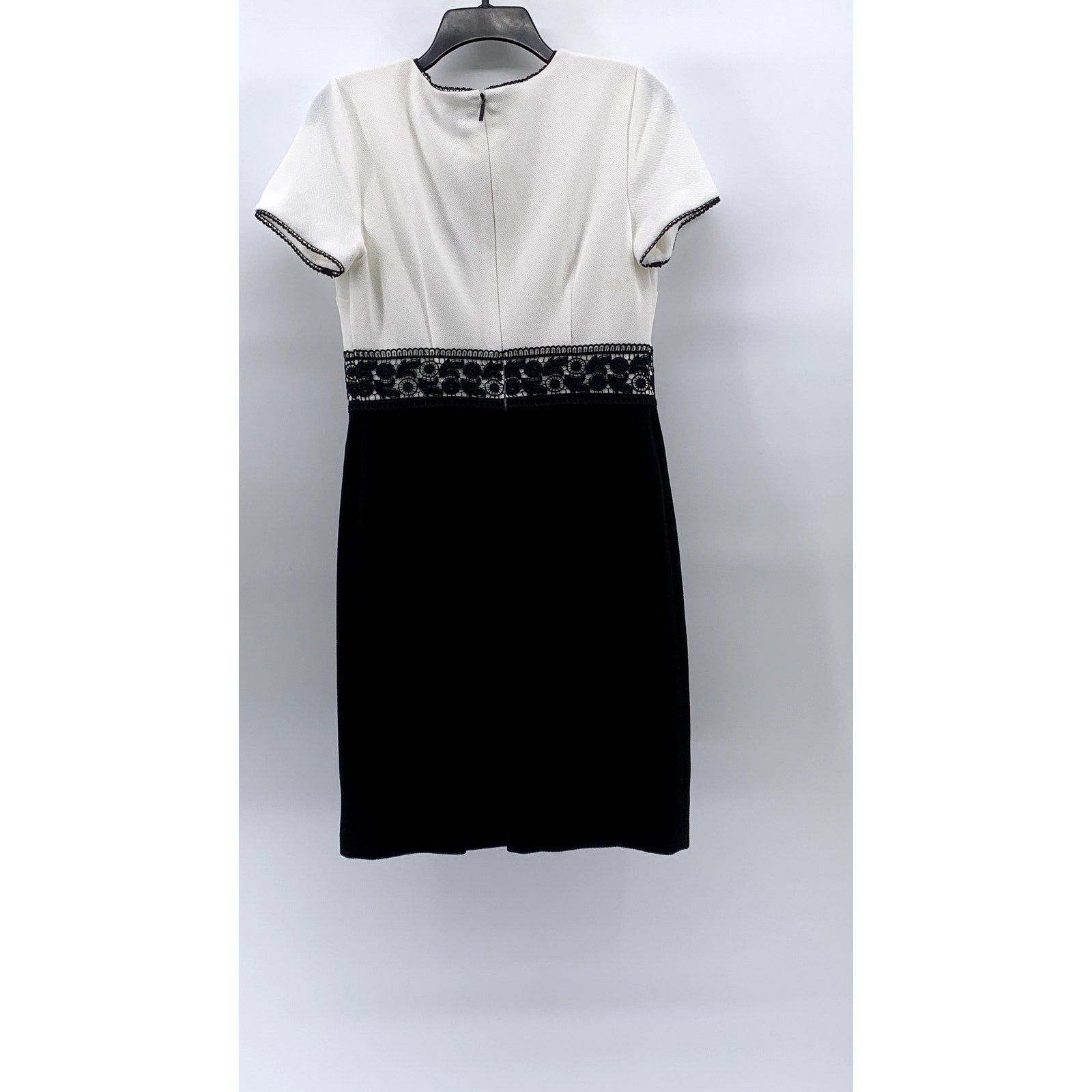 KARL LAGERFELD PARIS Women's Black-White Lace-Trim Color-Block Sheath Dress SZ 4