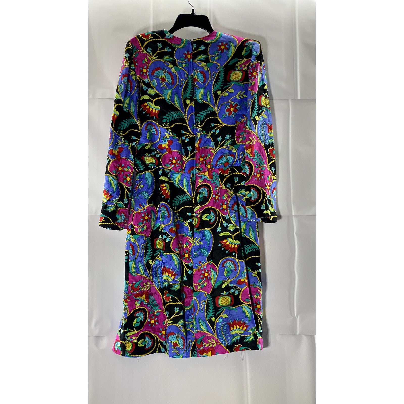 DAVID WARREN Multicolor Printed Crewneck Long-Sleeve Vintage 80's Dress SZ 12