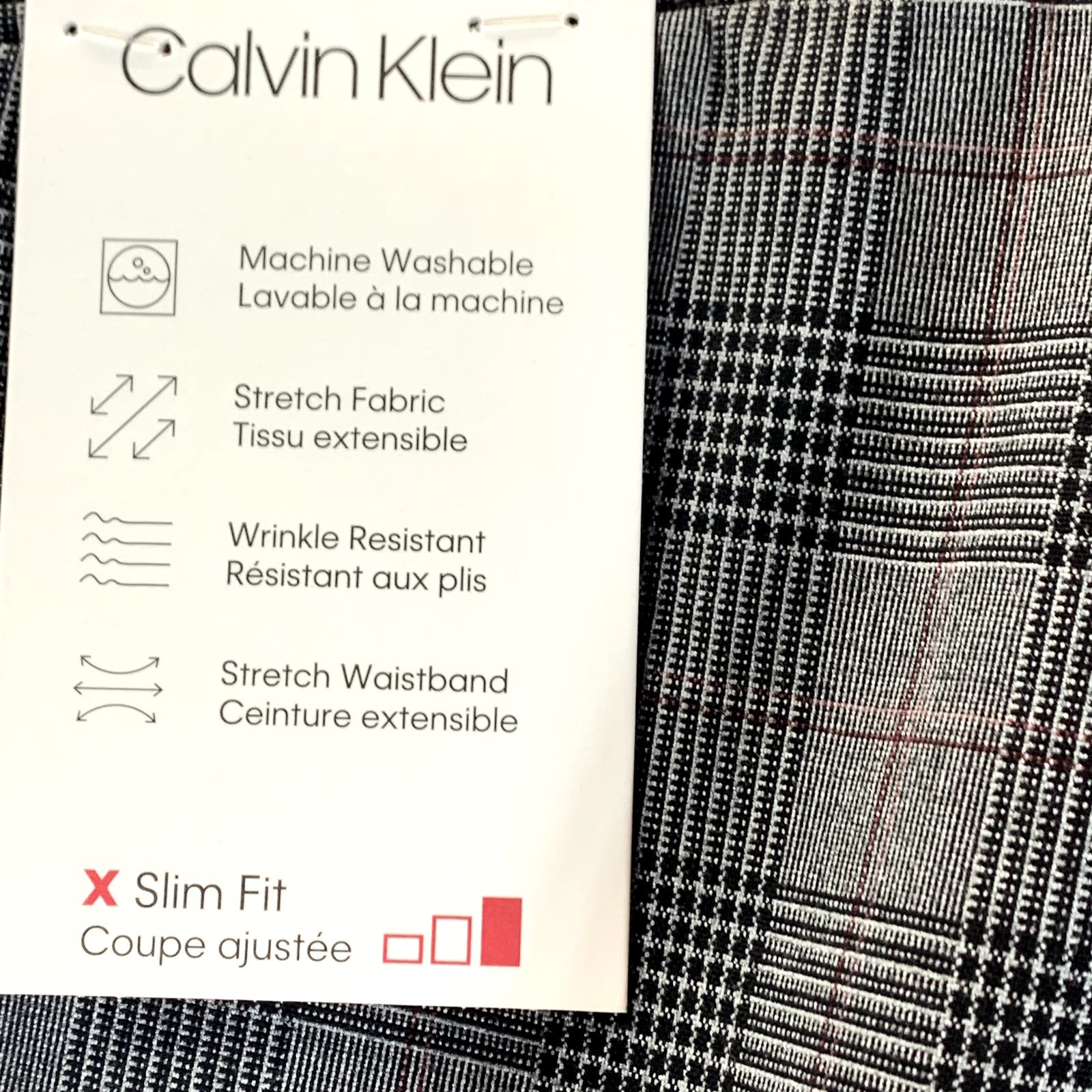 CALVIN KLEIN Men's Charcoal Plaid Slim-Fit Flat Front Dress Pants SZ 33X30