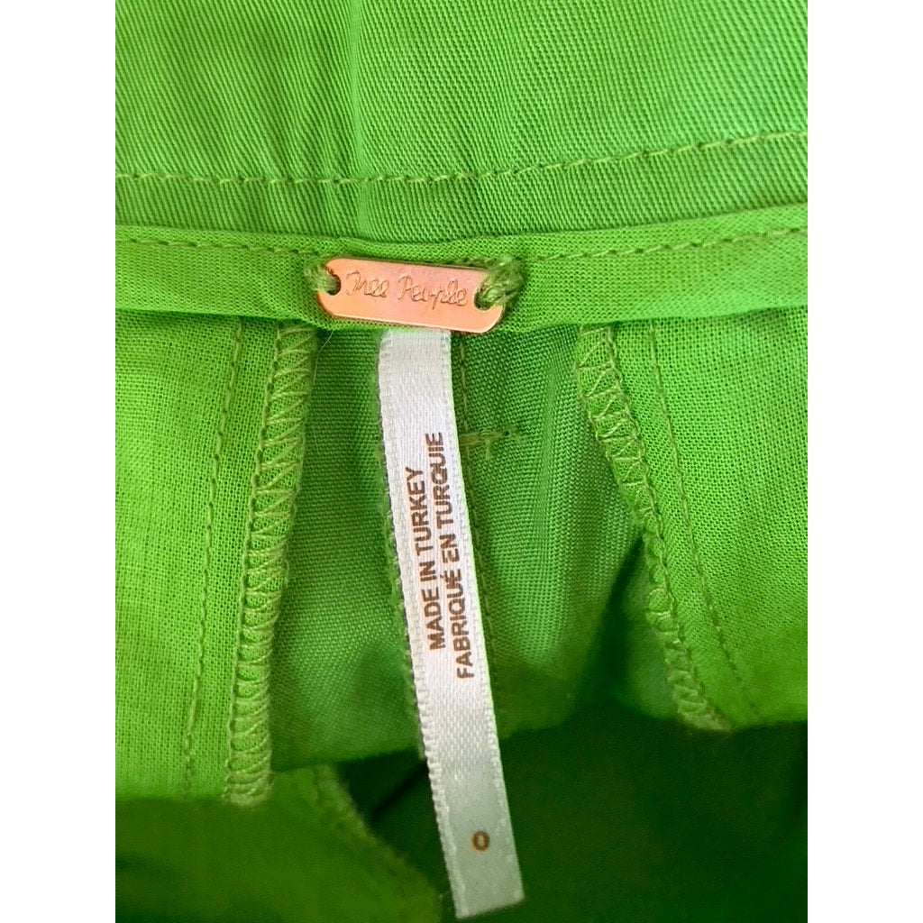 FREE PEOPLE Women's Green Lucia Button Hem Mid-Rise Pleated Harem Trousers SZ 0