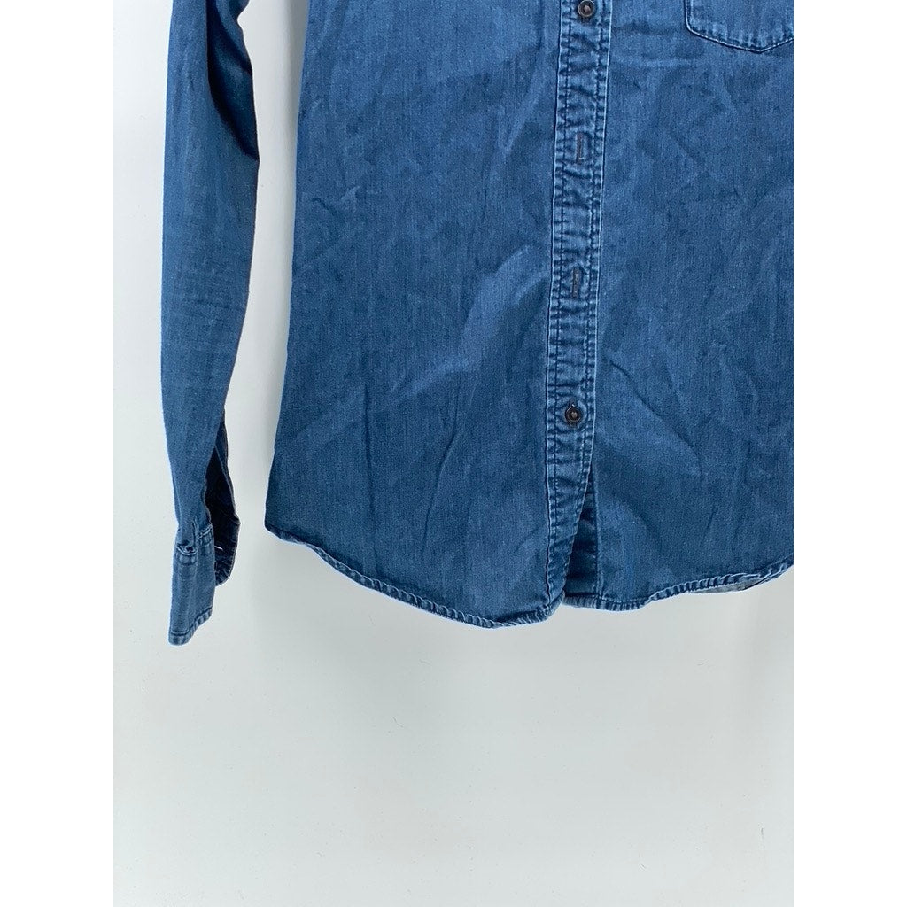 UNIQLO Women's Blue Denim Button-Up Long Sleeve Fitted Top SZ XS