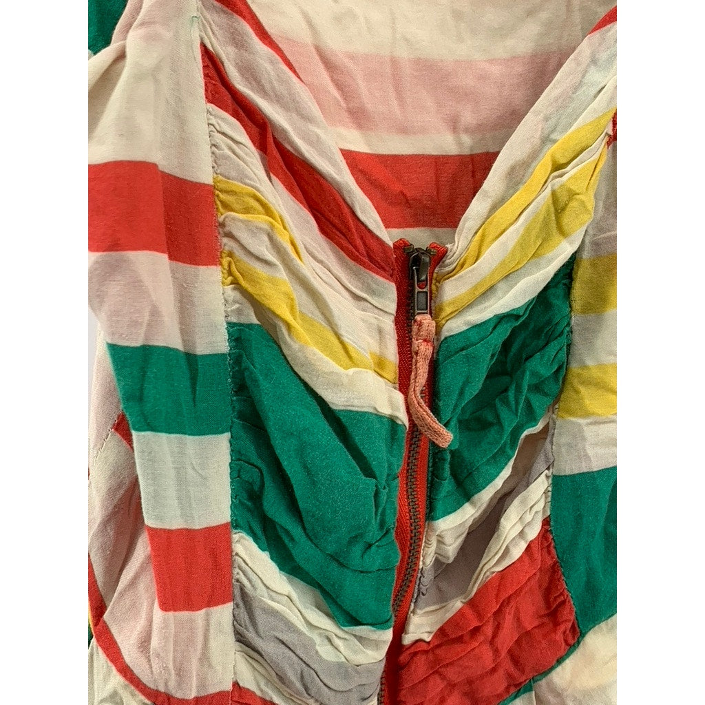 A'GACI Women's Multicolor Striped Front-Zip Pocket Mini A-Line Dress SZ M