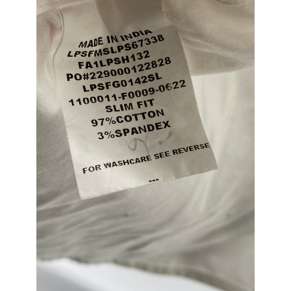 LOUIS PHILIPPE Men's White Solid Button-Up Slim-Fit Long Sleeve Shirt SZ S