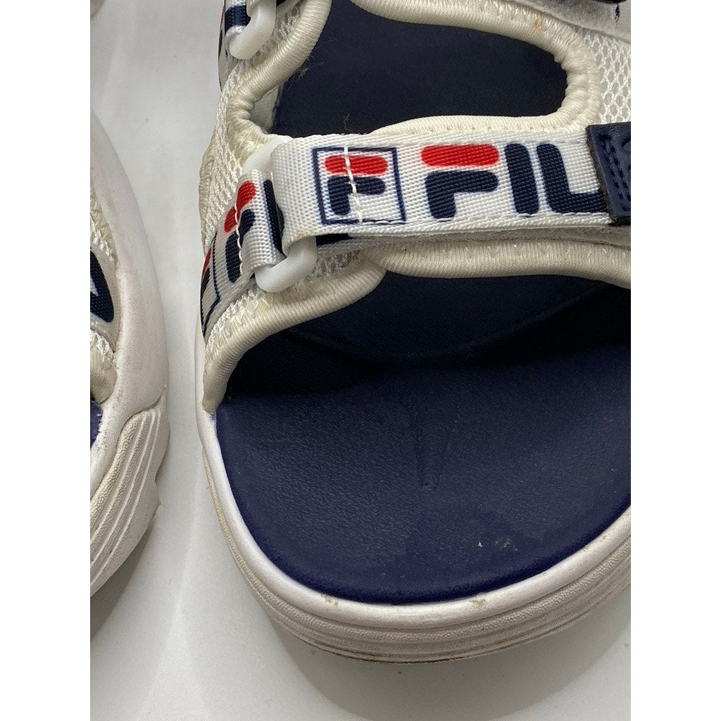FILA Men's White-Blue Hook & Loop Strappy Chunky Open-Toe Disrupter Sandals SZ 8