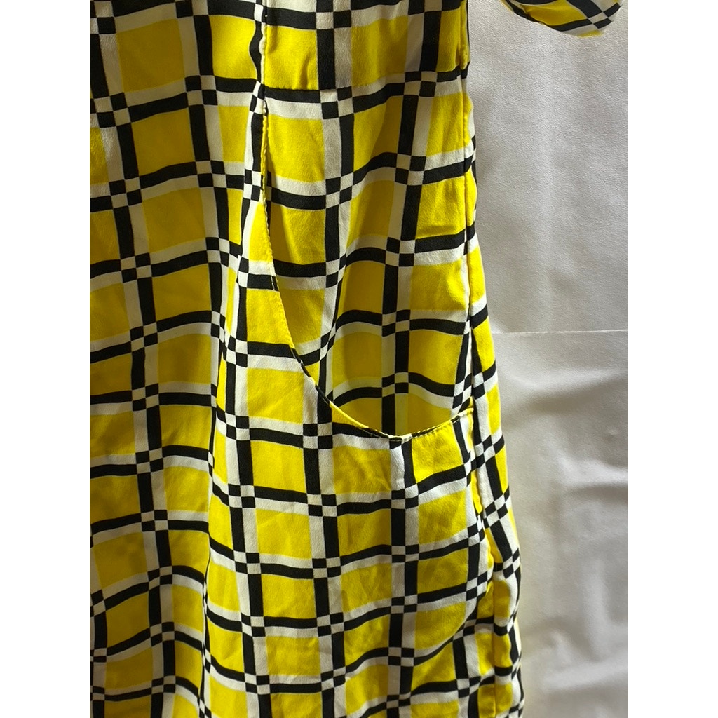 NEW YORK & COMPANY Women's Yellow/Black Honeycomb Button-Up Shirt Dress SZ M