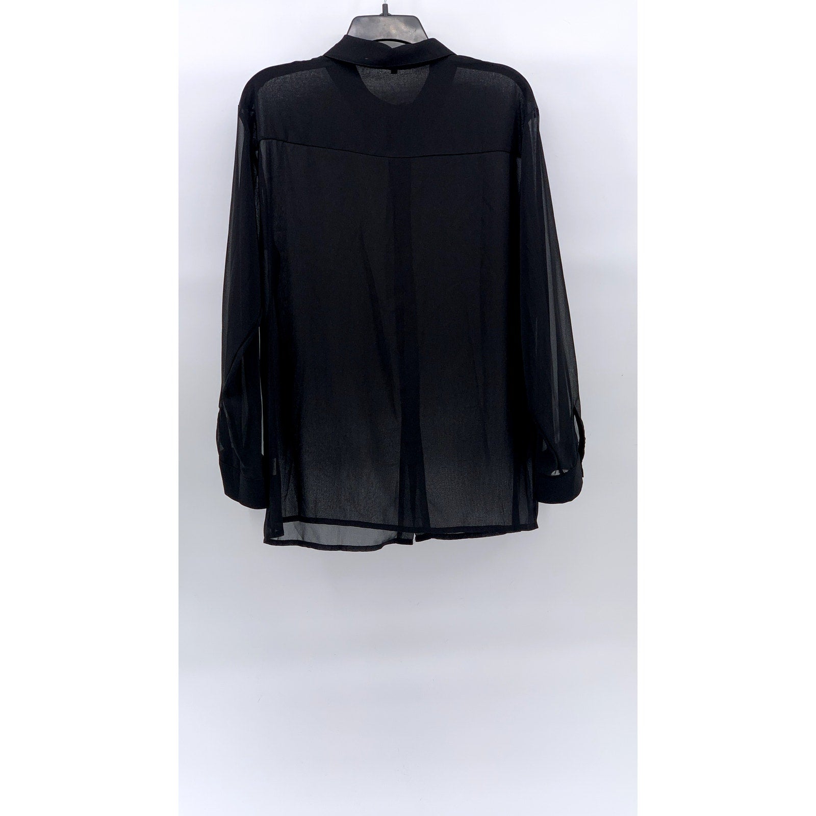 UNBRANDED Women's Black Sheer Button-Up Long Sleeve Top SZ S