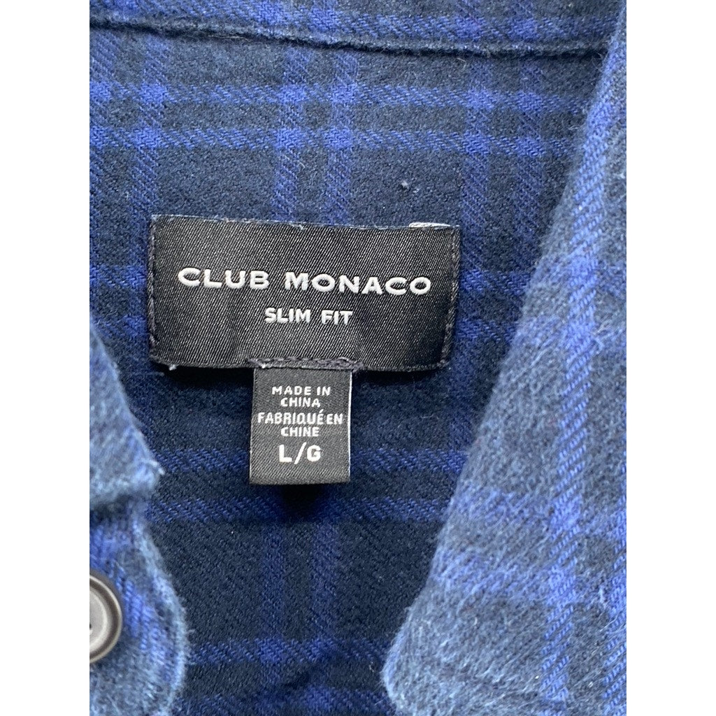 CLUB MONACO Men's Dark Blue-Black Check Slim-Fit Button-Up Long Sleeve Shirt SZL