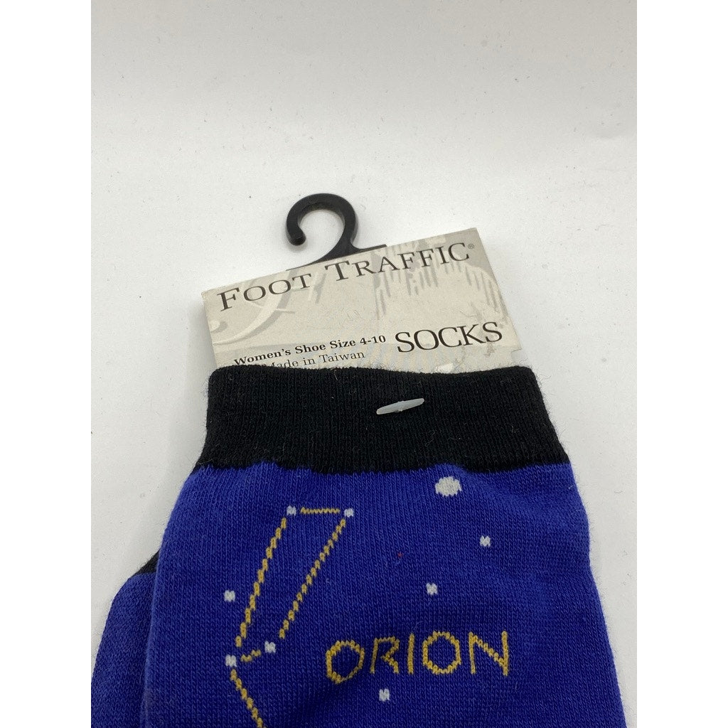 FOOT TRAFFIC Women's Blue-Black Galaxy Print Crew Socks SZ 4-10