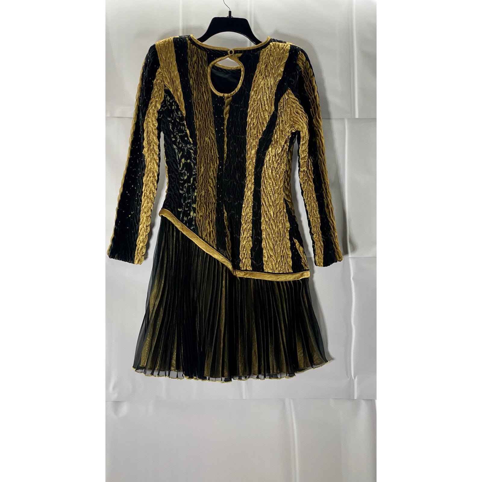 JEANNE MARC Women's Gold/Black Pleated Vintage 80's Cocktail Dress SZ L