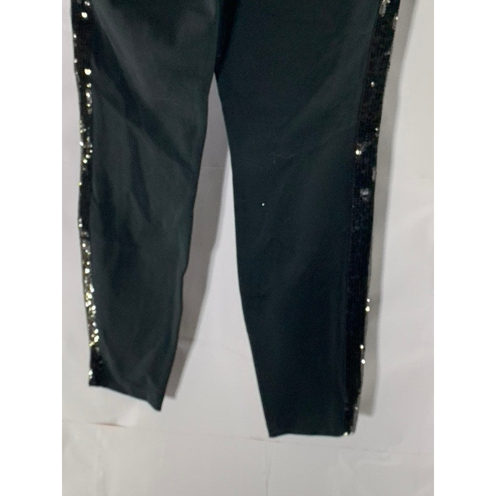 SPANX By Sara Berkley Women's Black Sequin Trim Ponte Skinny Ankle Pants SZ S