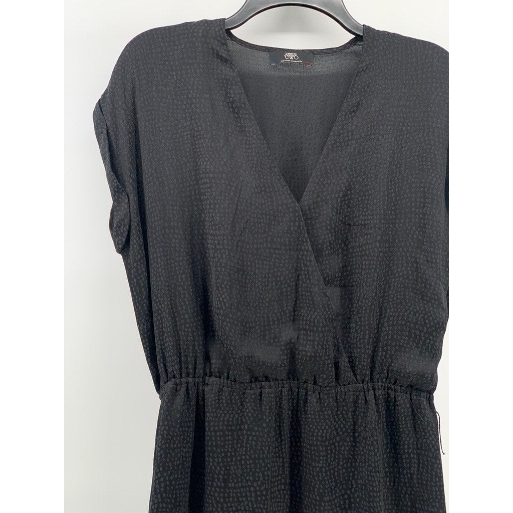 LE TEMPS DE CERISES Women's Black Polka Dot Cuffed Short Sleeve Mini Dress SZ M