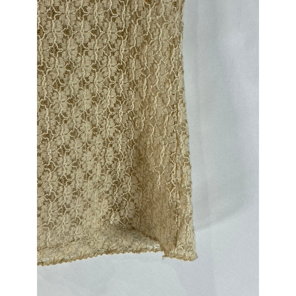BANANA REPUBLIC Women's Tan Lace Stretch V-Neck Short Sleeve Top SZ M