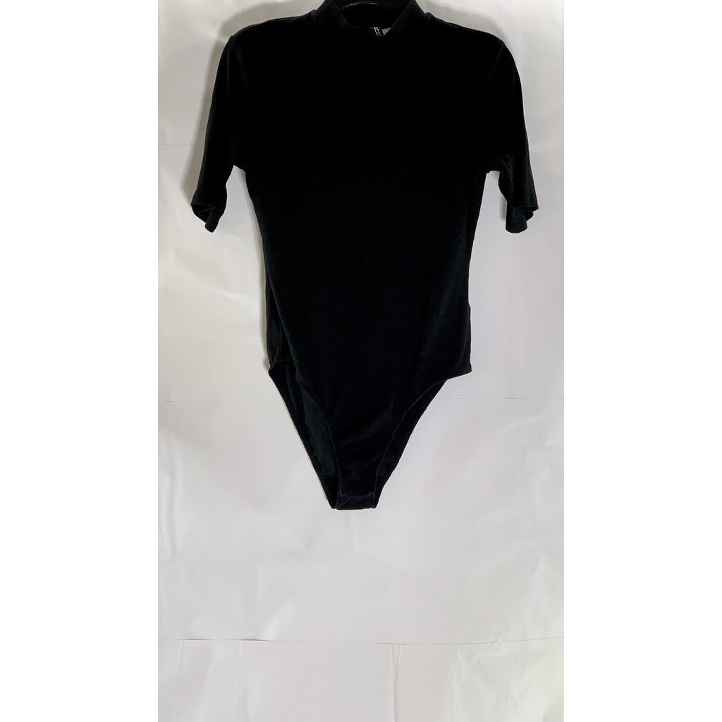 DIVIDED By H&M Women's Black Ribbed Mock-Neck Short Sleeve Bodysuit SZ L