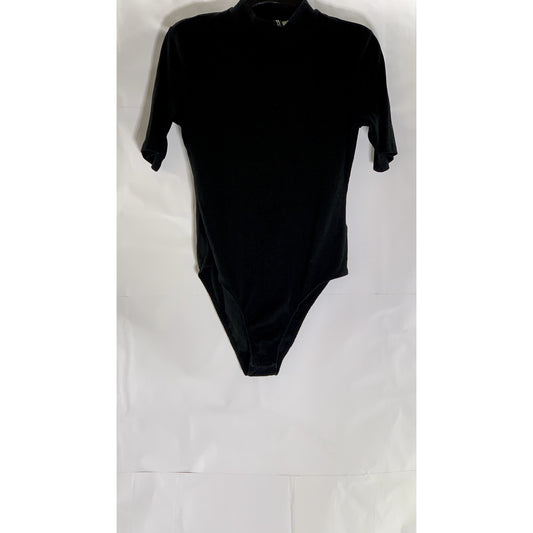 DIVIDED By H&M Women's Black Ribbed Mock-Neck Short Sleeve Bodysuit SZ L