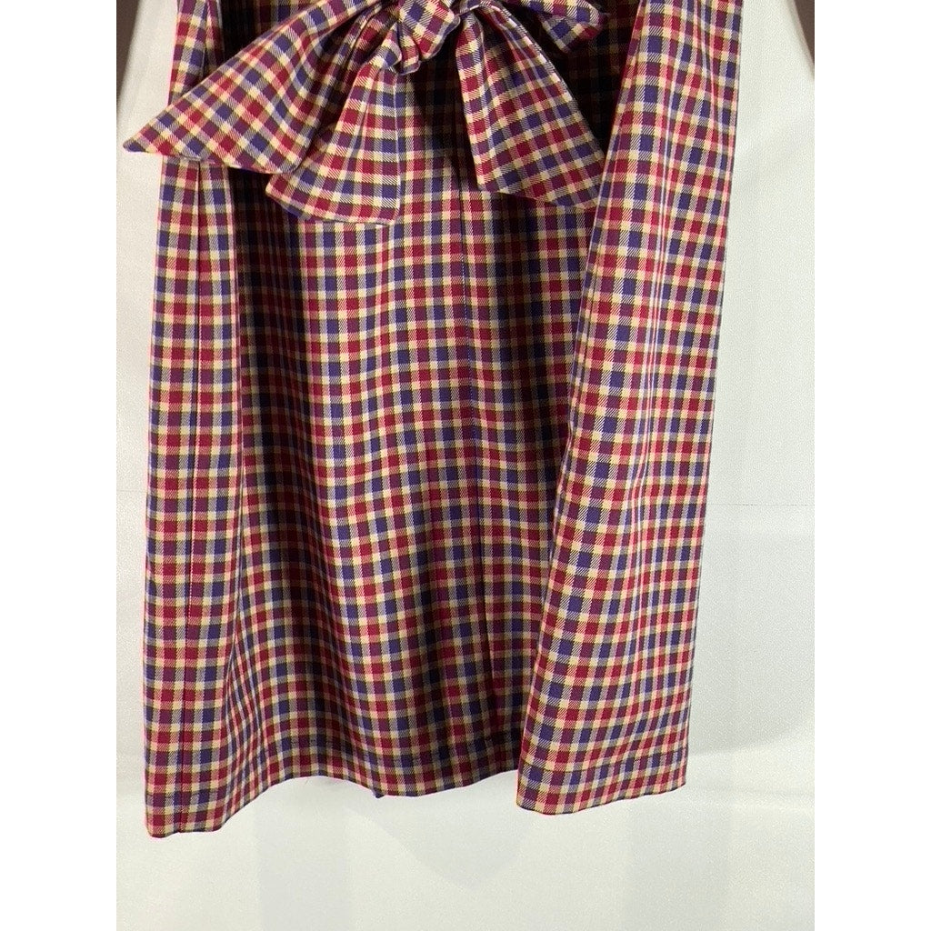 MARIELLA ROSATI Women's Red Mini Check Scoop-Neck Tie-Waist 3/4 Sleeve Dress SZM