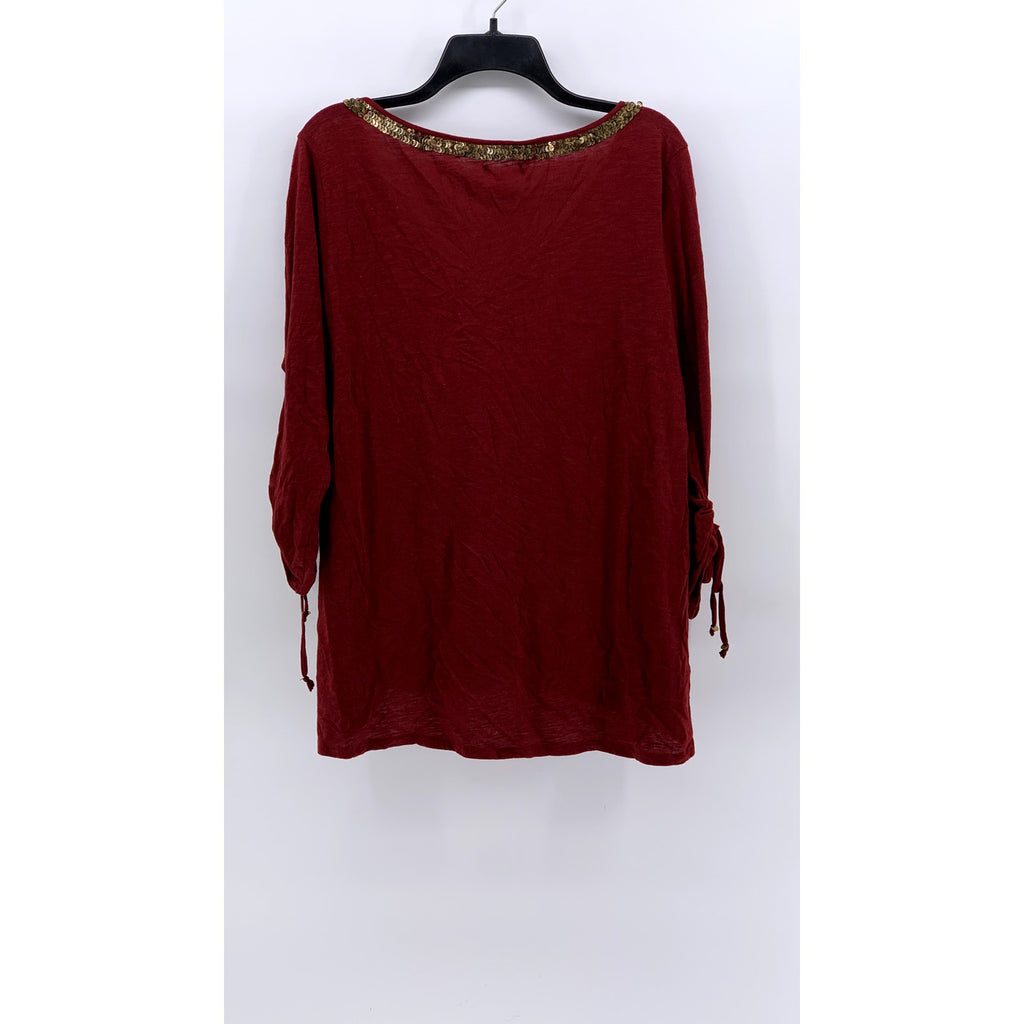LUCKY BRAND Women's Burgundy Sequin V-Neck Sweater SZ L