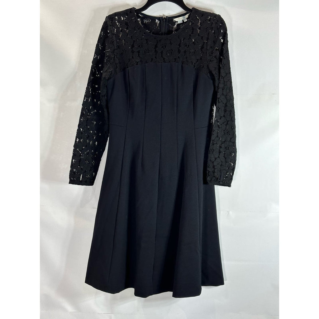 BODEN Women's Black Selena Long Lace Sleeve Fit & Flare Knee-Length Dress SZ 8L