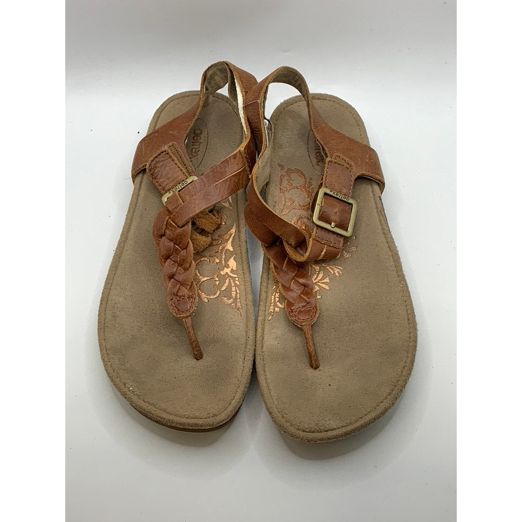 AETREX Women's Brown Harper Braided Slingback Thong Wedge Sandals SZ 7