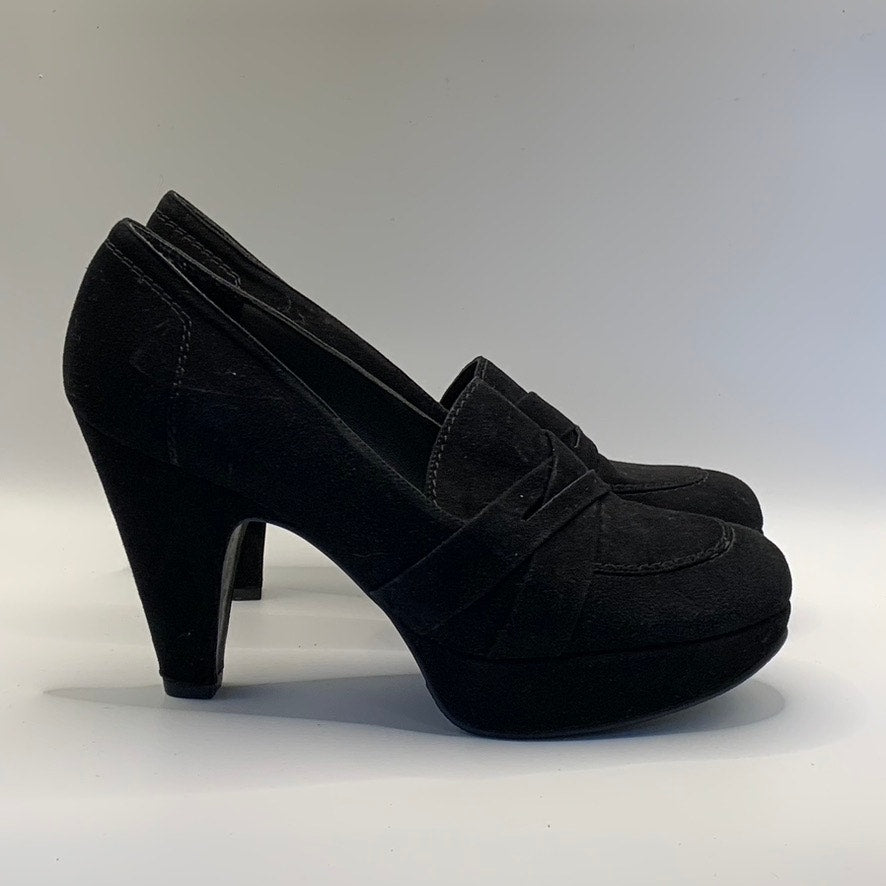 STUART WEITZMAN Women's Black Suede Criss-Cross Round-Toe Pumps SZ 6.5