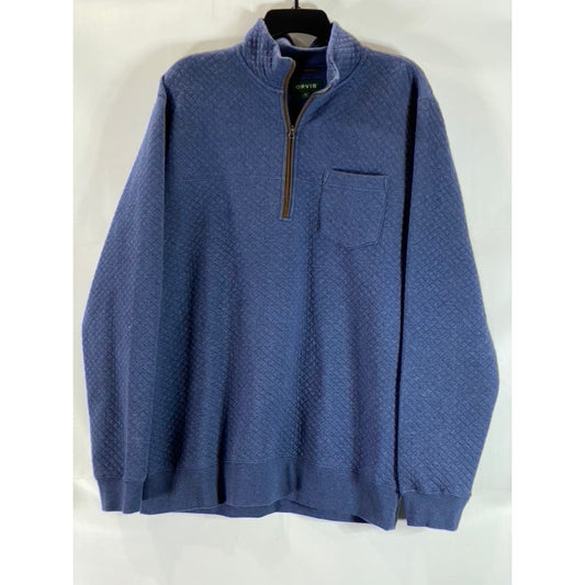 ORVIS Men's Navy Quilted Quarter-Zip Pullover Sweater SZ M
