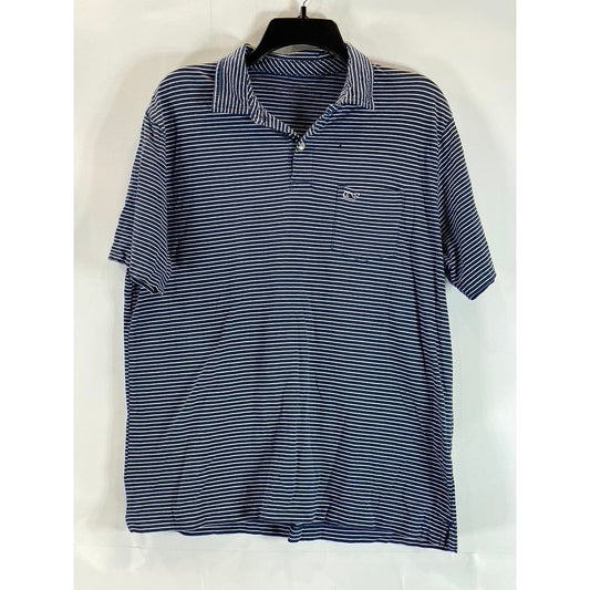 VINEYARD VINES Men's Navy Feeder Striped Pima Short Sleeve Polo SZ XL