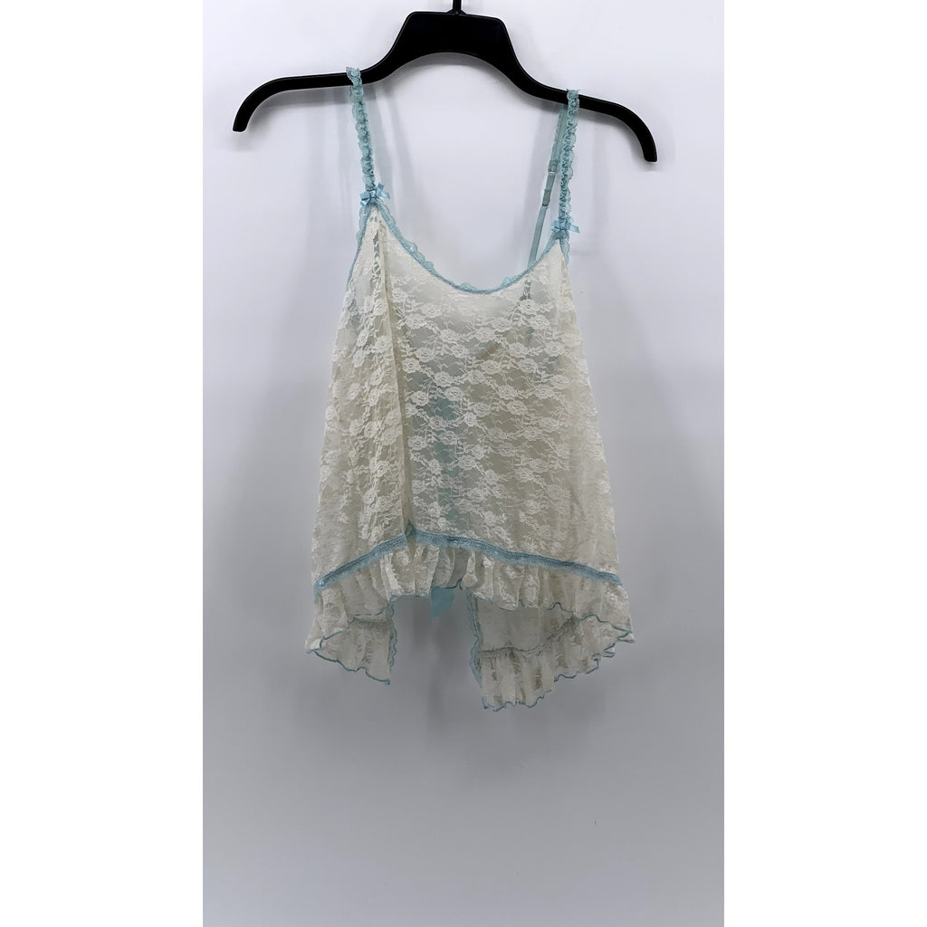 UNBRANDED Women's Blue-White Lace Spaghetti Strap Sleep Top SZ S