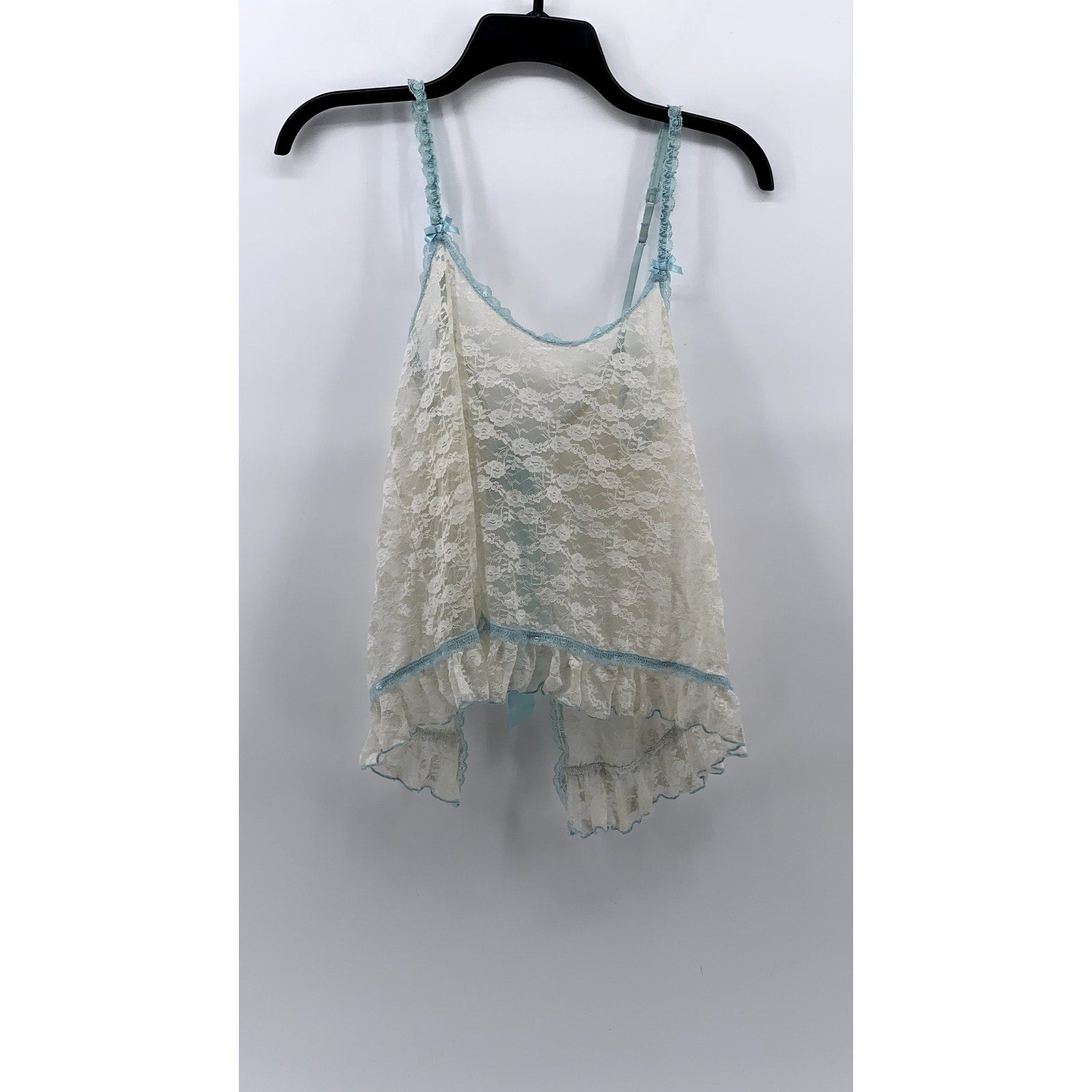 UNBRANDED Women's Blue-White Lace Spaghetti Strap Sleep Top SZ S