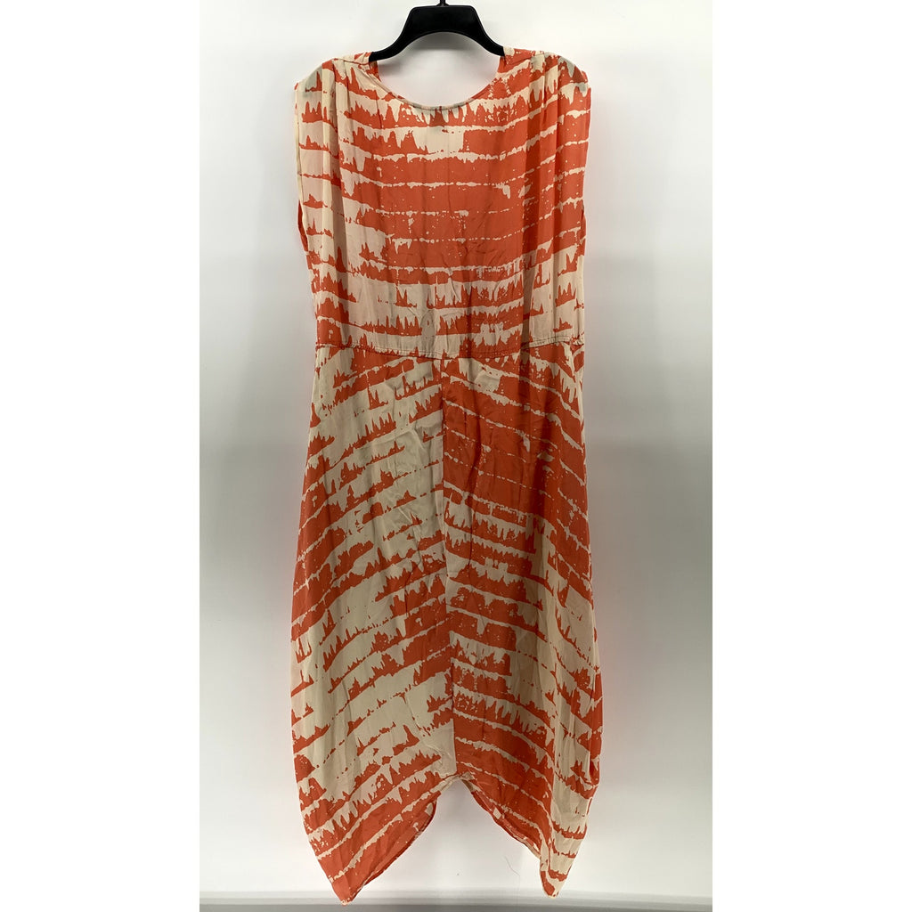 CHARLIE JADE Women's Orange-Beige Printed V-Neck Sleeveless Midi Dress SZ L