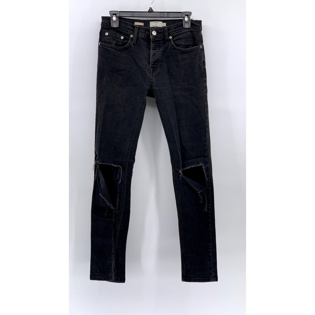 TOPMAN Men's Black Distressed Skinny Stretch Jeans SZ 30R