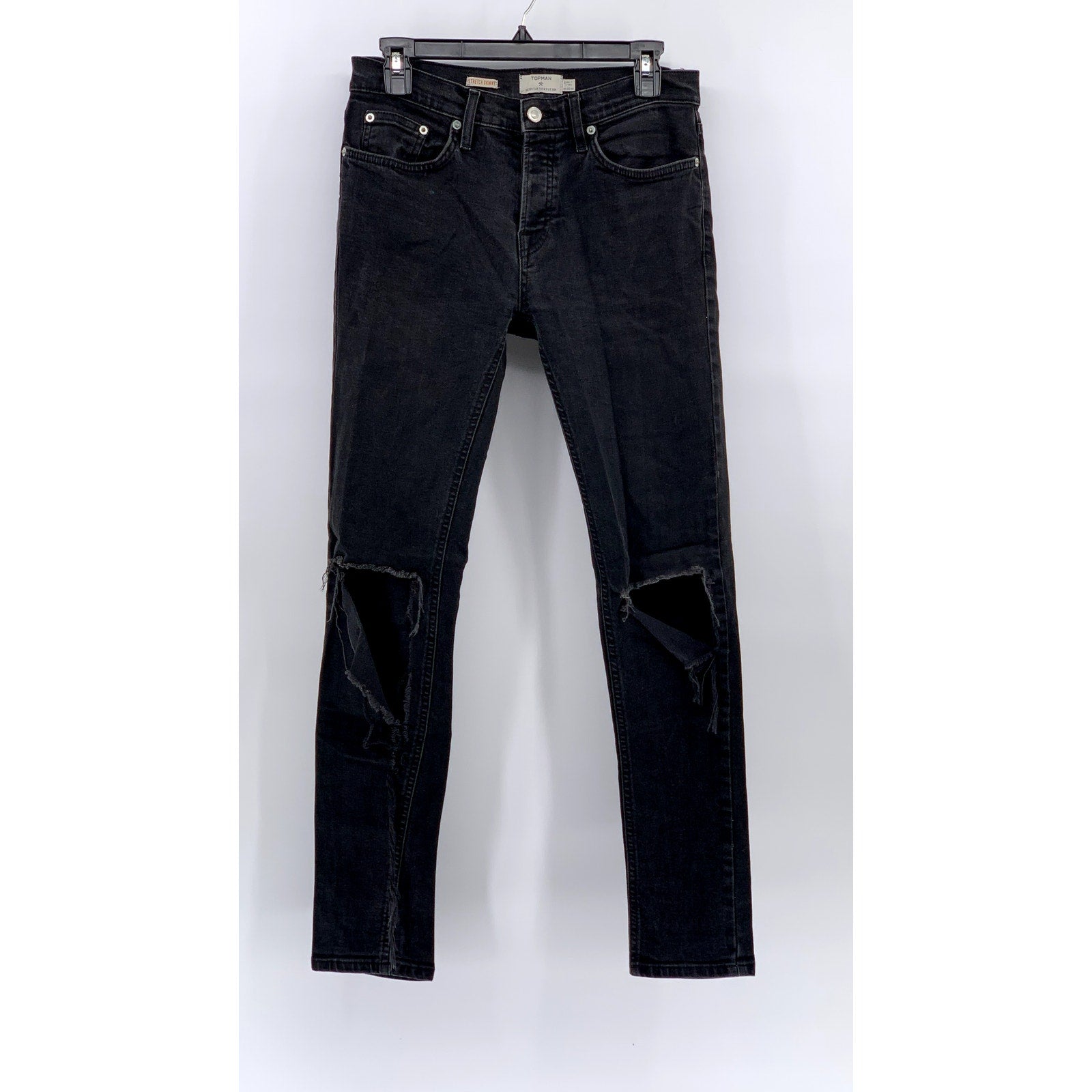 TOPMAN Men's Black Distressed Skinny Stretch Jeans SZ 30R