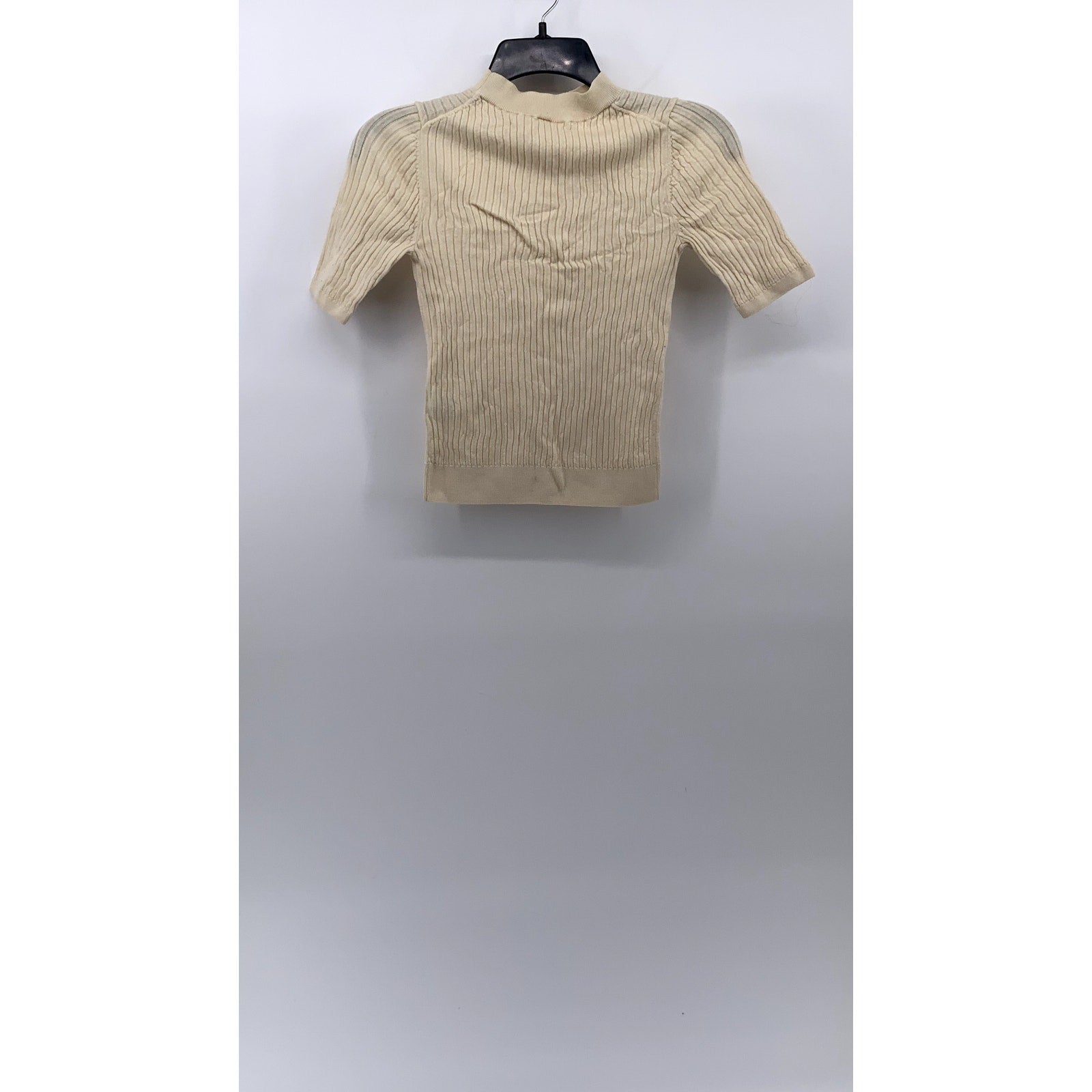 UNIQLO Women's Off-White Rib Knit Short Sleeve Cropped Mock-Neck Top SZ M