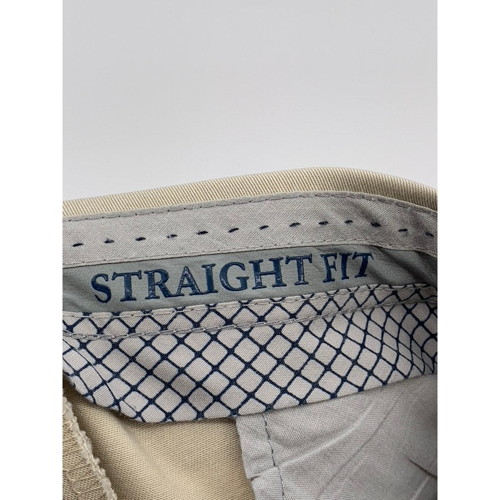 HAGGAR Men's Tan Straight-Fit Flat Front Pants SZ 34X29