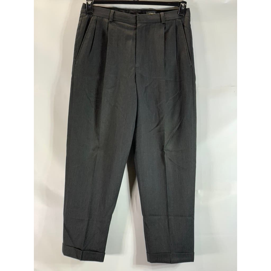 EDDIE BAUER Men's Charcoal Wool Relaxed-Fit Pleated-Front Dress Pants SZ 33X30