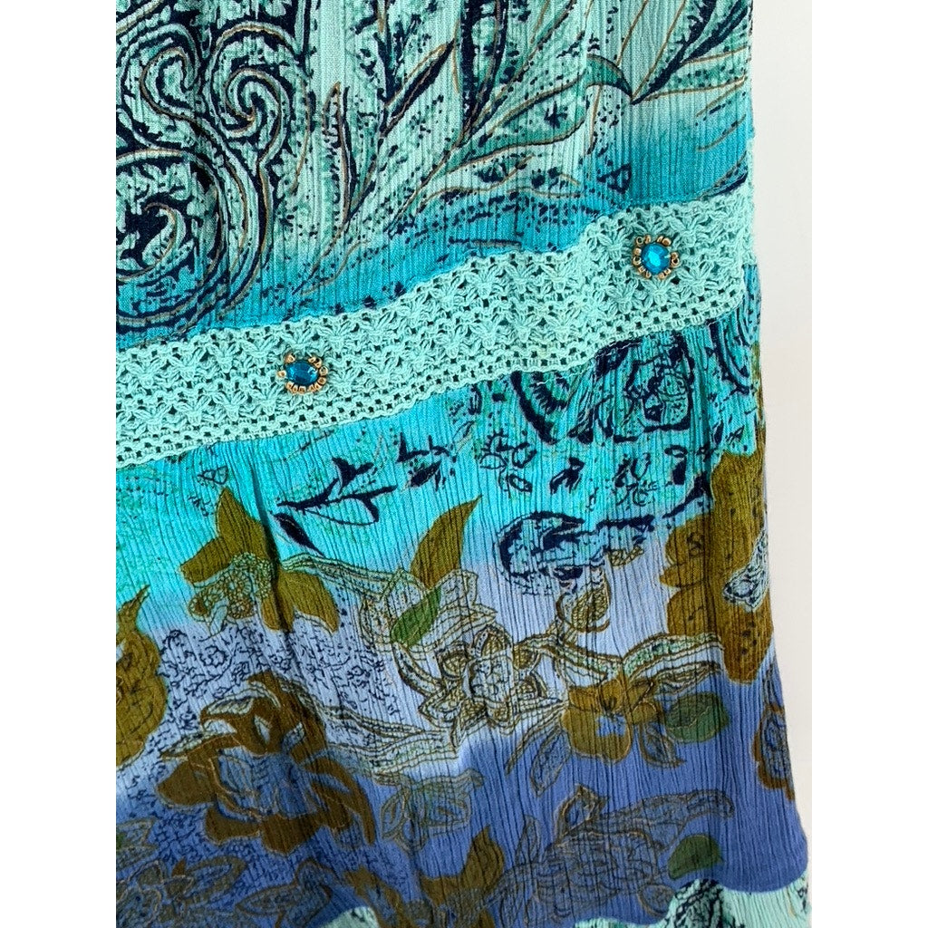 FORBIDDEN LOS ANGELES Women's Blue Ombre Printed Lace Maxi Skirt SZ XL