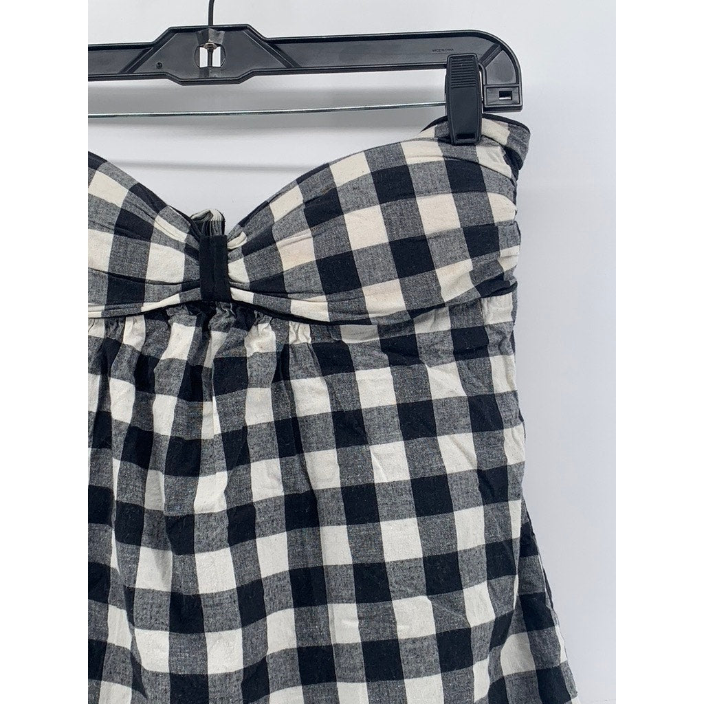 POETRY CLOTHING Women's Black-White Plaid Strapless Top SZ L