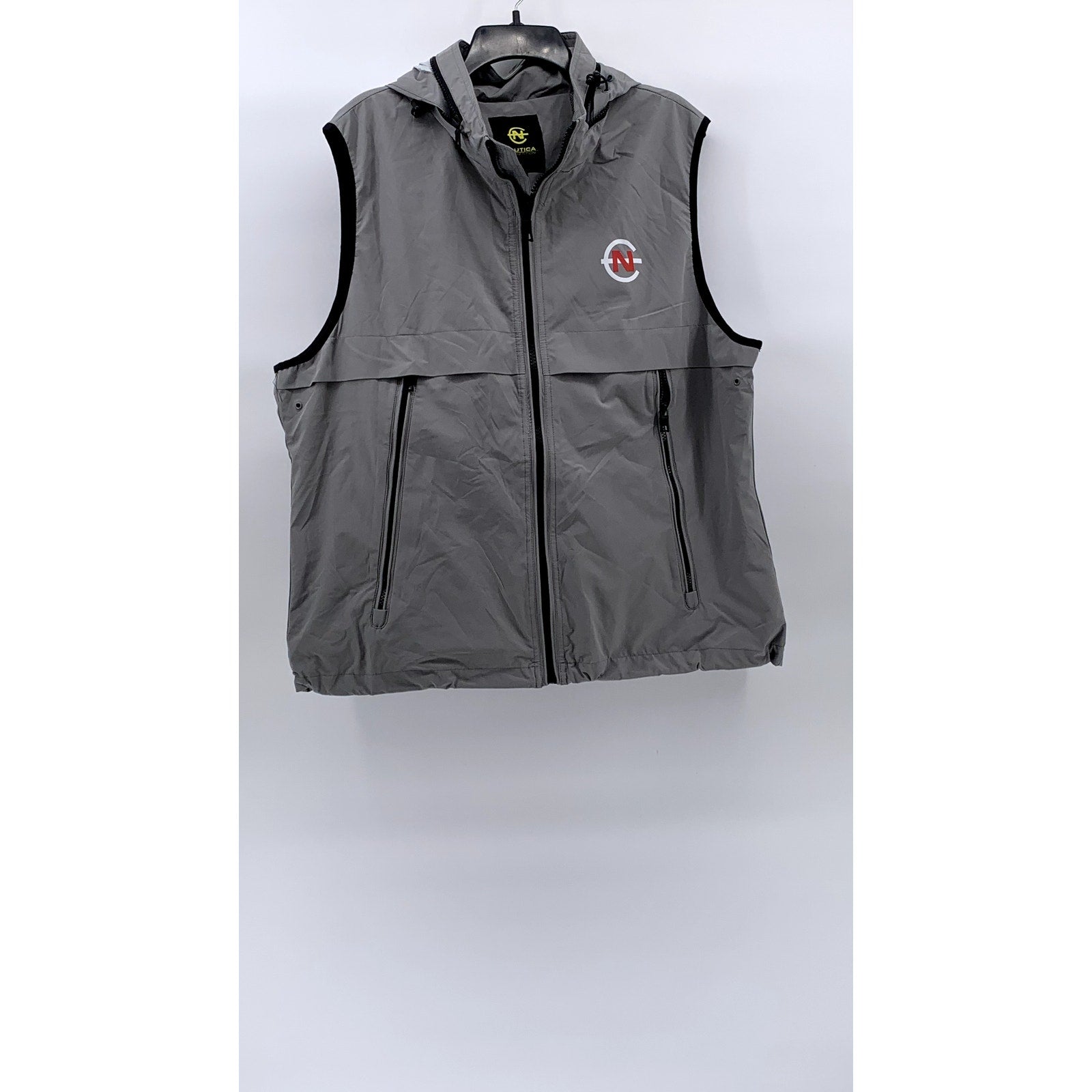 NAUTICA Men's Gray Competition Lightweight Zip-Up Sleeveless Hooded Vest SZ L