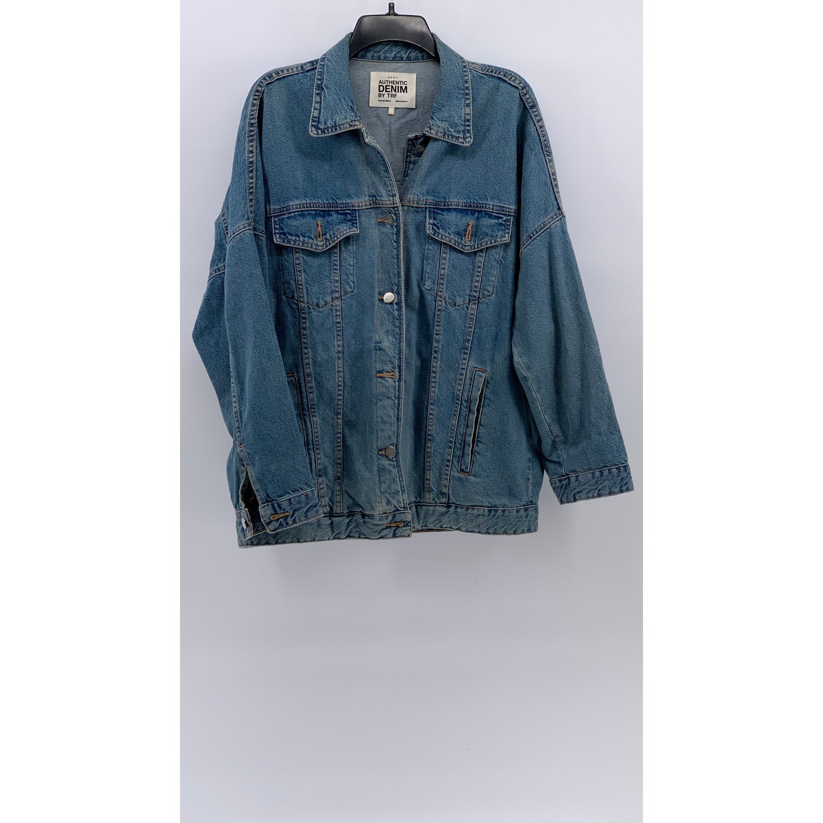 ZARA Authentic Denim By TRF Women's Blue Button-Up Oversized Jean Jacket SZ M