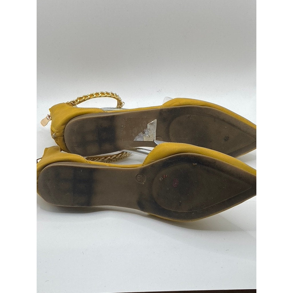 HARBORSIDES Women's Mustard Yellow Paxton Pointed-Toe Ankle-Strap Flats SZ 7.5