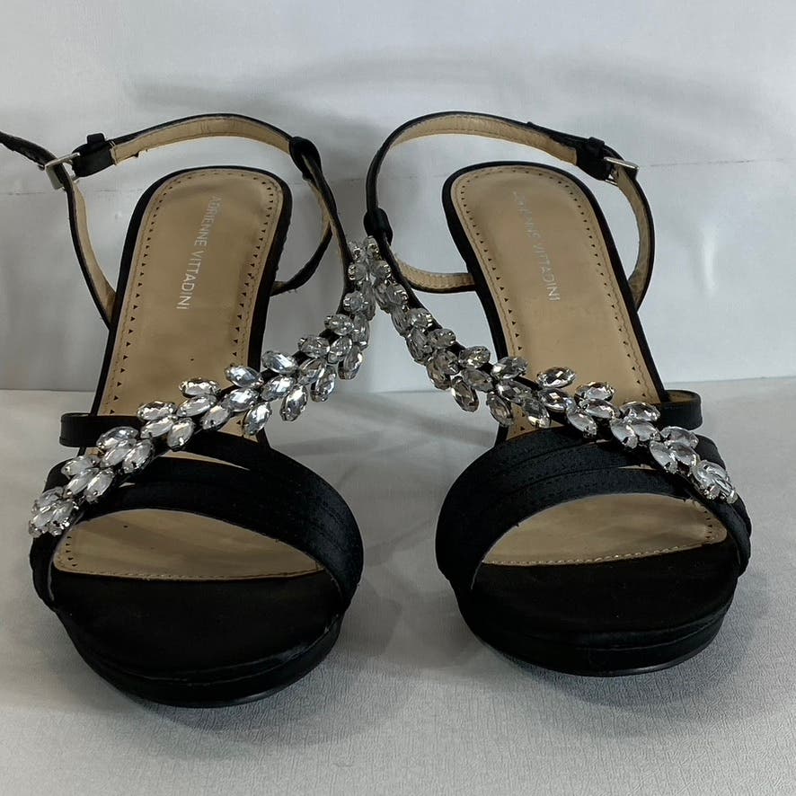 ADRIENNE VITTADINI Women's Black Satin Germaine Embellished Open-Toe Sandal SZ10