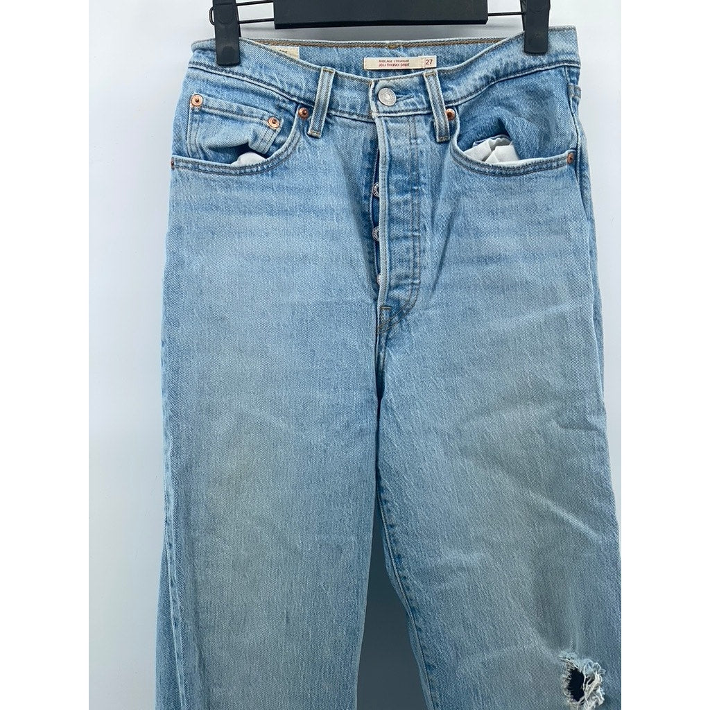 LEVI'S Women's Light Wash Denim Ribcage Straight Ankle Button-Fly Jeans SZ 27