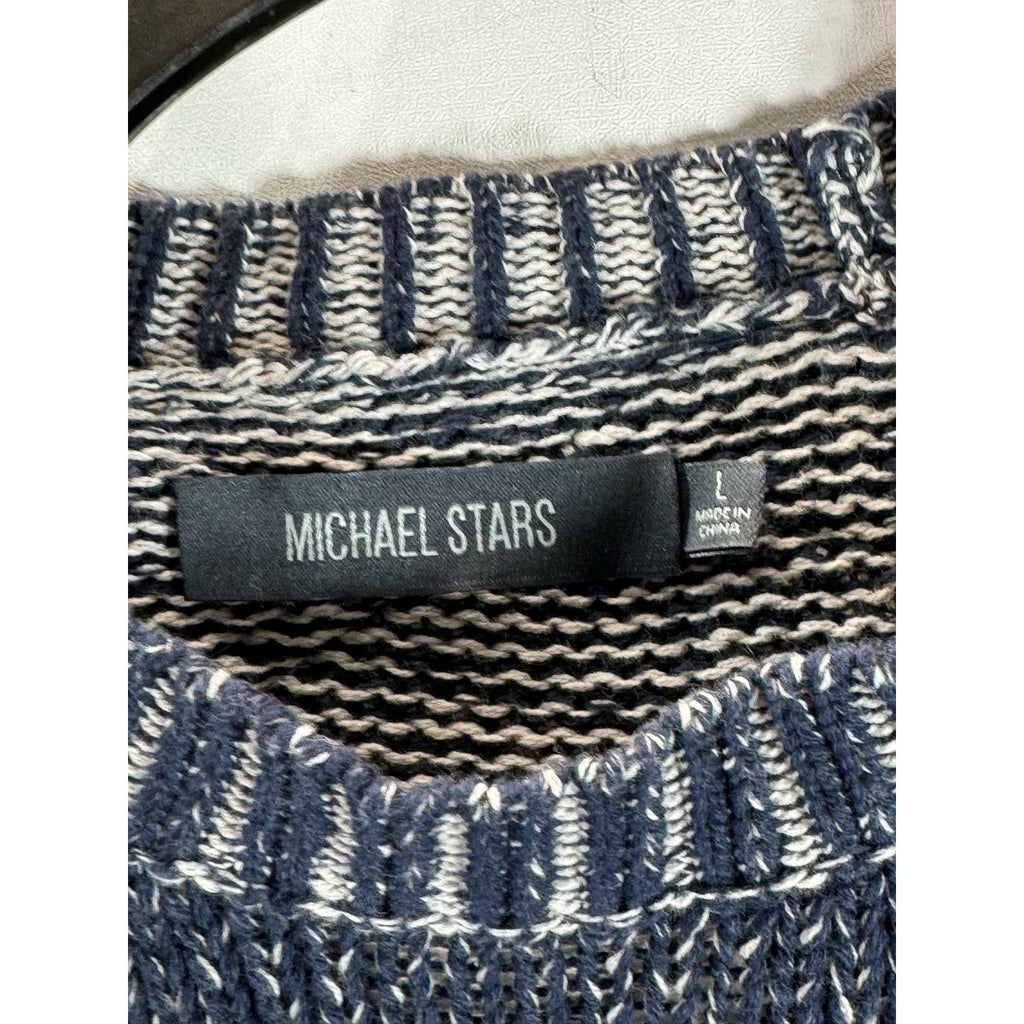 MICHAEL STARS Men's Navy/Gray Suede Yoke Crewneck Knit Pullover Sweater SZ L