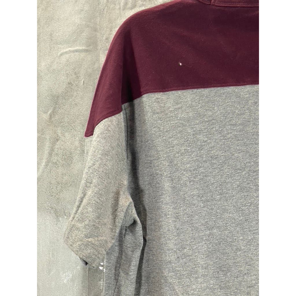 AMERICAN EAGLE Men's Burgundy/Grey Standard-Fit Crewneck T-Shirt SZ M