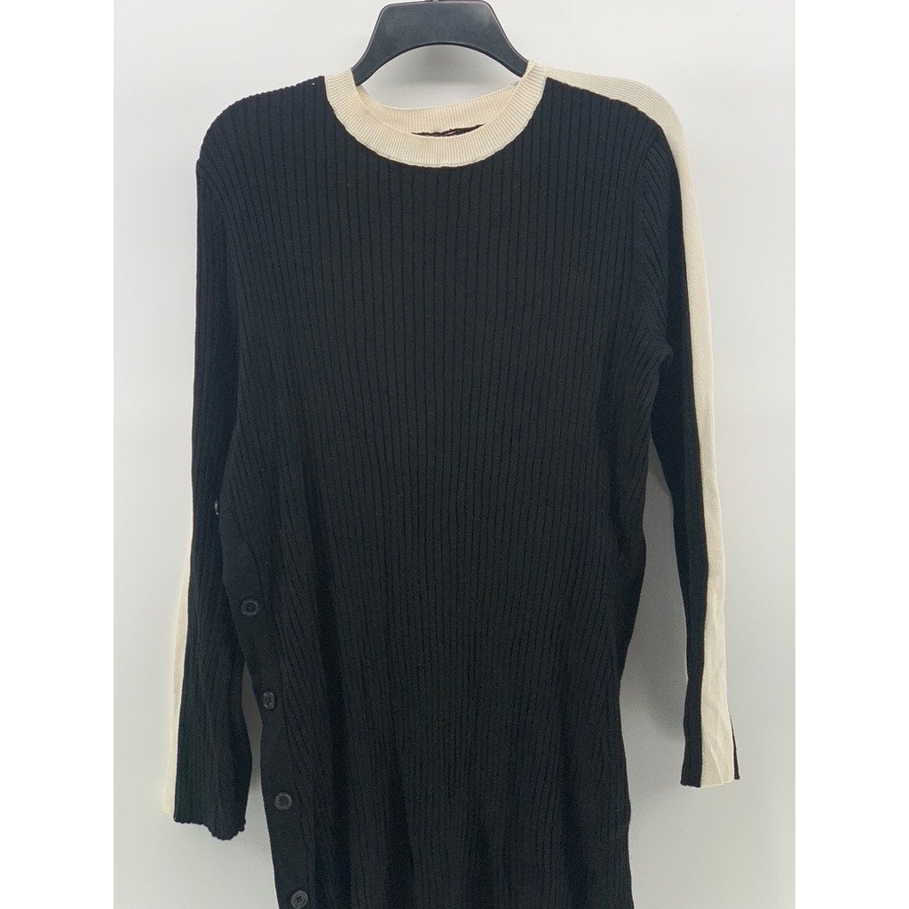 FUTURE COLLECTIVE KHALANA BARFIELD BROWN Women's Black-Cream Ribbed Dress SZ L